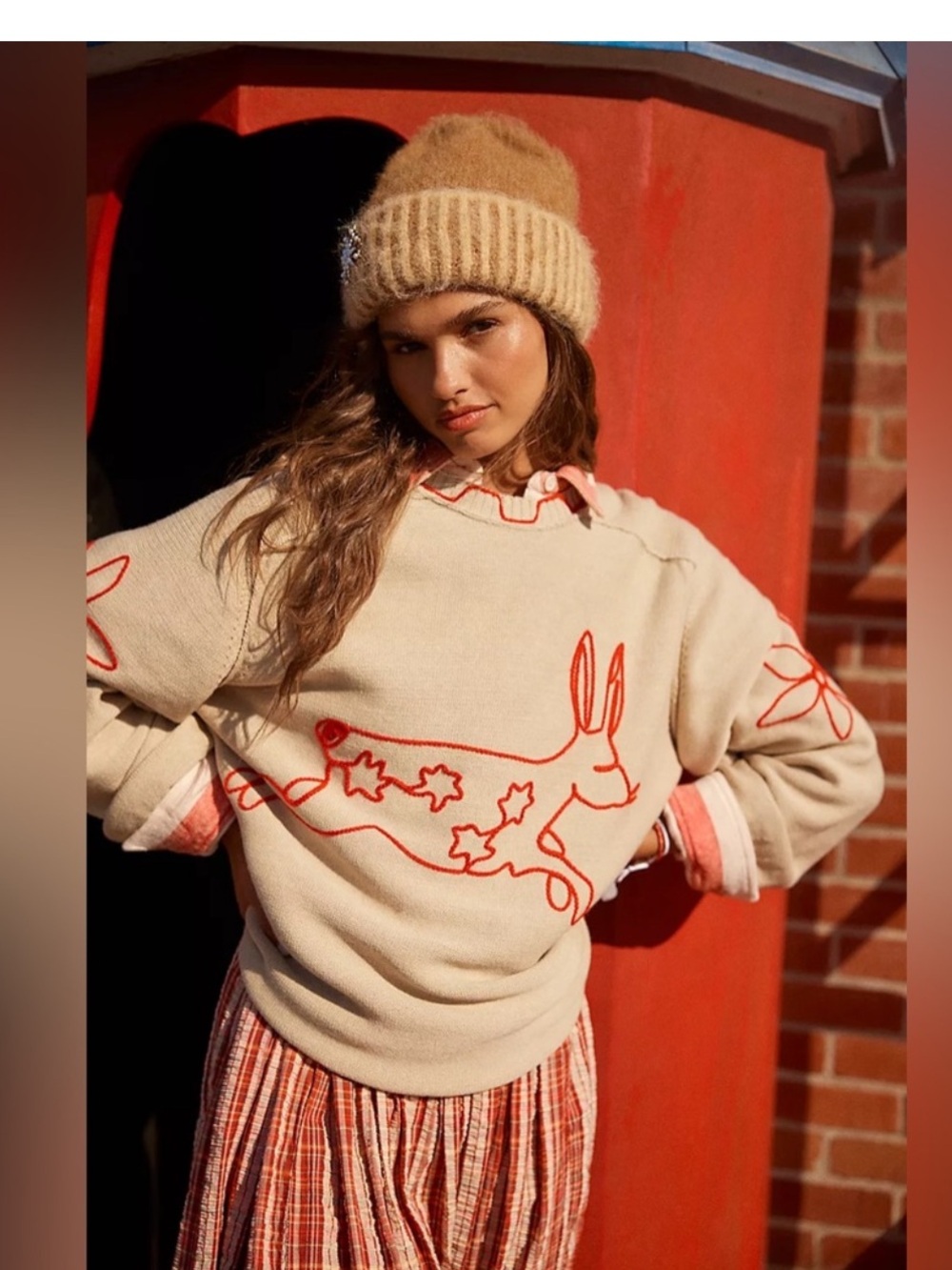 Free People We The Free Bunny Graphic Crewneck Sweater Size Large